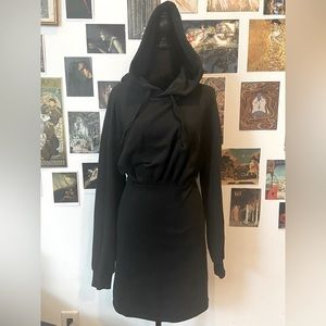 Topshop Black Bodycon Hoodie Sweatshirt Long Sleeve Mini Dress Size 10